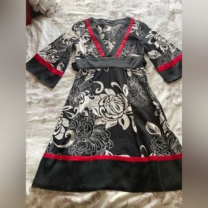 Bebe Vintage Silk Blend Red Black Y2K Plunge Babydoll Mini Dress Small Retro 70s